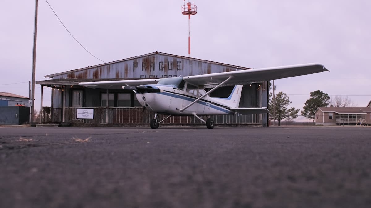 Cessna at the airfield at dusk